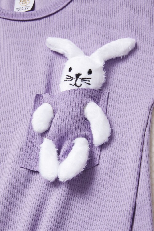 Lila Tavşan Detaylı Kız Çocuk Şortlu Takım 15426