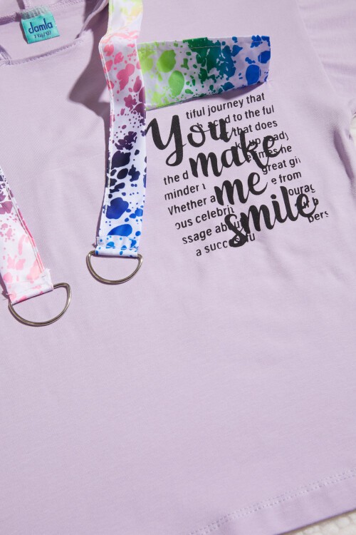 Lila Yazı Baskılı Kapüşonlu Kız Çocuk 2li Takım 15439