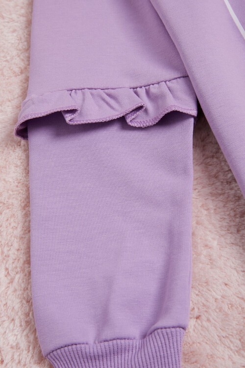 Lila Yazı Baskılı Püsküllü Kız Çocuk Sweatshirt 16315
