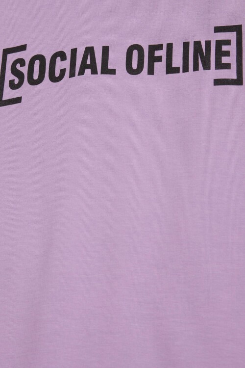 Lila Yazı Baskılı Şeritli Kız Çocuk Sweatshirt 16292