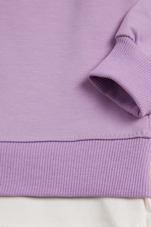 Lila Yazı Baskılı Şeritli Kız Çocuk Sweatshirt 16292