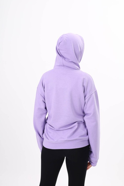 Lila Yazı Nakışlı Kapüşonlu Kız Çocuk Sweatshirt 16443