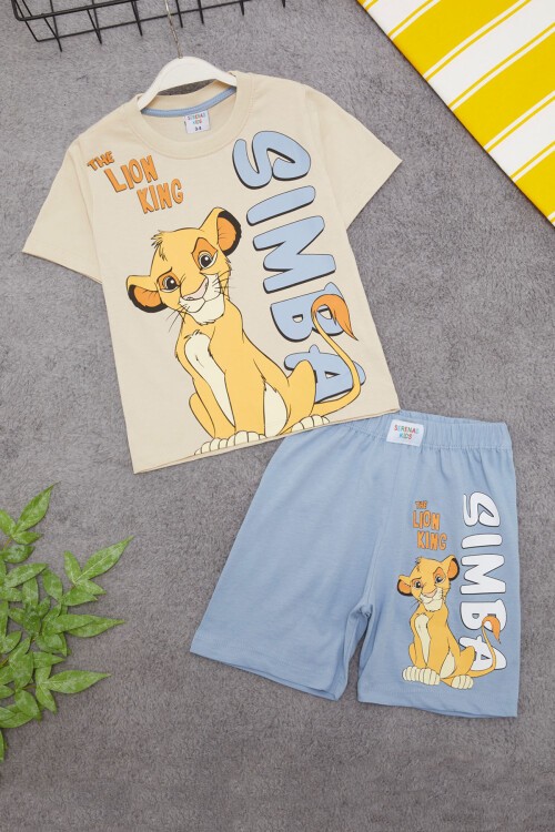 Mavi Aslan Kral Baskılı Erkek Çocuk Şortlu Takım 15403