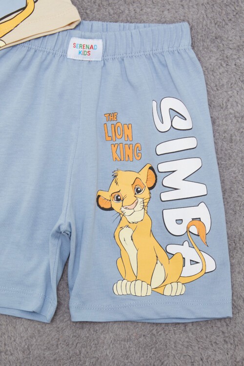 Mavi Aslan Kral Baskılı Erkek Çocuk Şortlu Takım 15403