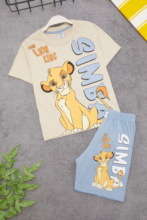 Mavi Aslan Kral Baskılı Erkek Çocuk Şortlu Takım 15403