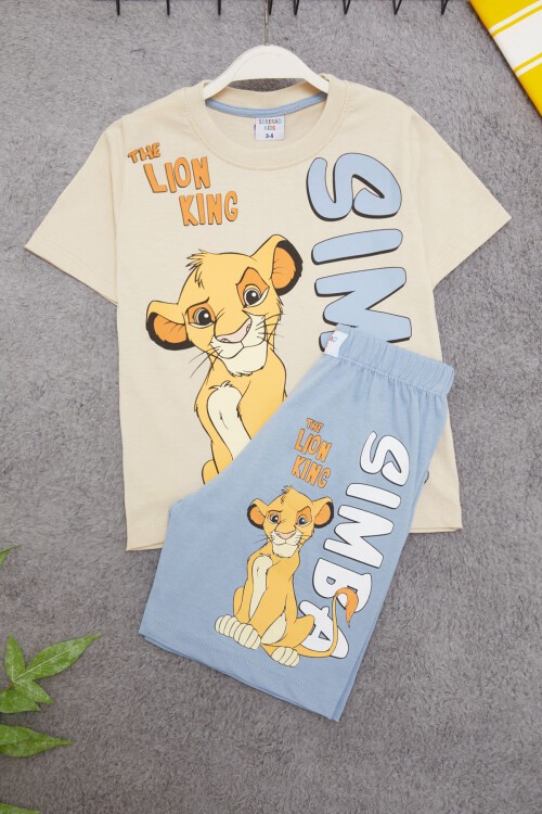 Mavi Aslan Kral Baskılı Erkek Çocuk Şortlu Takım 15403