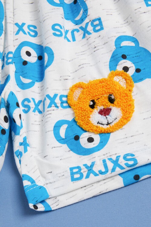 Mavi Ayıcık Baskılı Erkek Çocuk Şortlu Yazlık Takım 15576