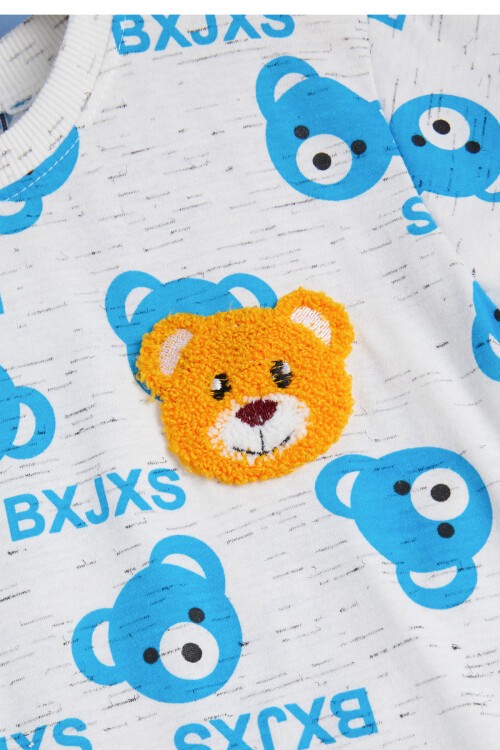 Mavi Ayıcık Baskılı Erkek Çocuk Şortlu Yazlık Takım 15576