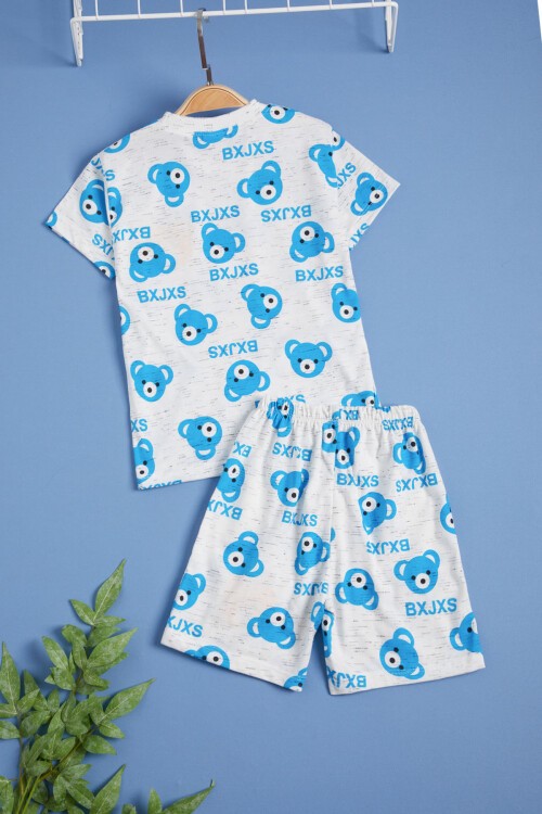 Mavi Ayıcık Baskılı Erkek Çocuk Şortlu Yazlık Takım 15576
