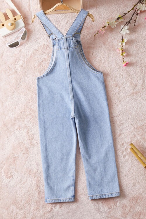 Mavi Ayıcık Cepli Kız Çocuk Jean Salopet Tulum 15458