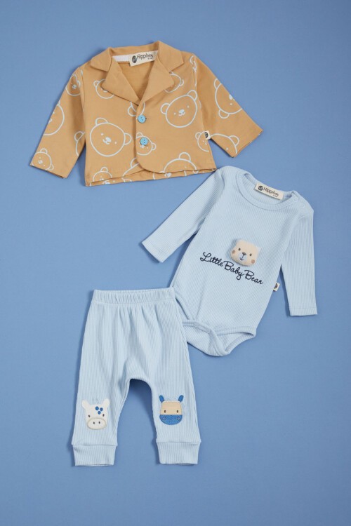 Mavi Ayıcıklı Çıtçıtlı Badili 3lü Erkek Bebek Takım 15687