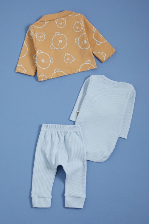 Mavi Ayıcıklı Çıtçıtlı Badili 3lü Erkek Bebek Takım 15687