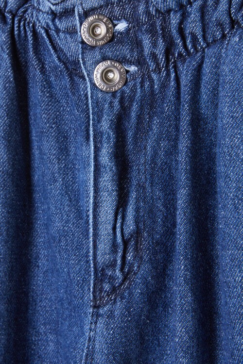 Mavi Beli Lastikli Yüksek Bel Kız Çocuk Jean Pantolon 16393