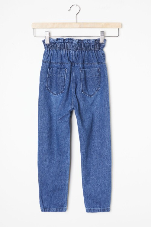 Mavi Beli Lastikli Yüksek Bel Kız Çocuk Jean Pantolon 16393