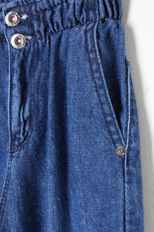 Mavi Beli Lastikli Yüksek Bel Kız Çocuk Jean Pantolon 16393