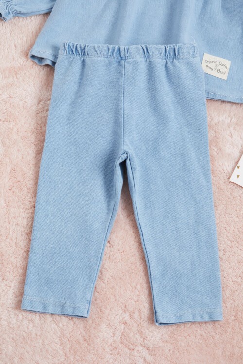 Mavi Dantel Yakalı Kız Bebek 2li Takım 16161