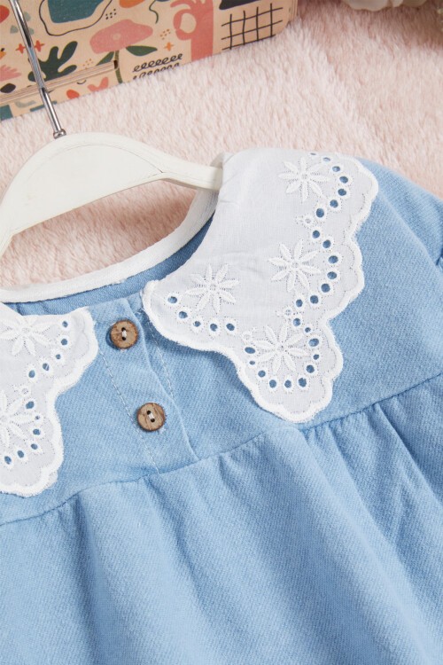Mavi Dantel Yakalı Kız Bebek 2li Takım 16161
