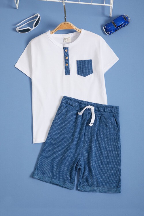 Mavi Desenli Erkek bebek Şortlu Takım  15609