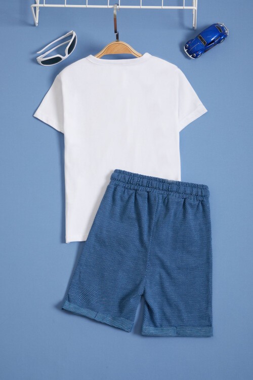 Mavi Desenli Erkek bebek Şortlu Takım  15609