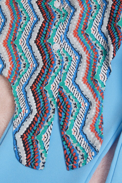 Mavi Desenli Gömlekli İspanyol Paça Pantolon Kız Takım 15598