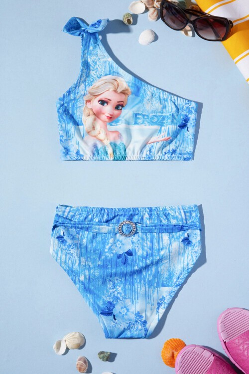 Mavi Frozen Baskılı Kız Mayo Takımı 15623