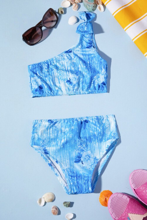 Mavi Frozen Baskılı Kız Mayo Takımı 15623