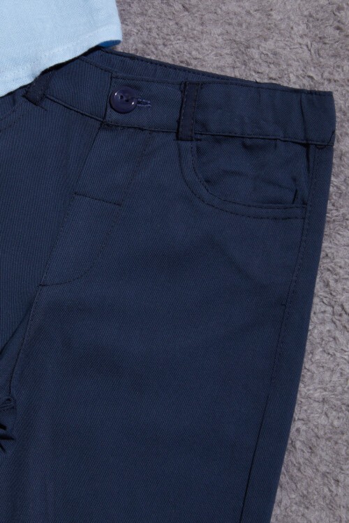 Mavi Gömlekli Keten Şortlu Erkek Çocuk Takım 15429