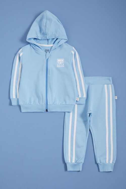 Mavi Kapşonlu Hırkalı Fermuarlı Erkek Bebek Takımı 16144