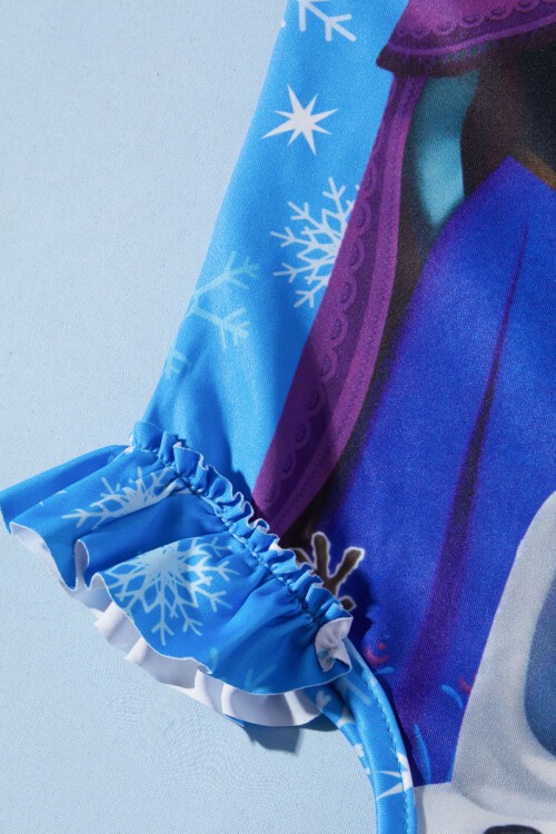 Mavi Kar Desenli Frozen Baskı Kız Mayo 15621