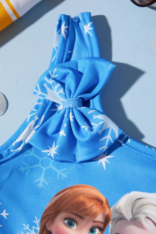 Mavi Kar Desenli Frozen Baskı Kız Mayo 15621