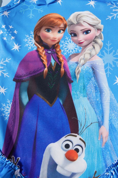 Mavi Kar Desenli Frozen Baskı Kız Mayo 15621