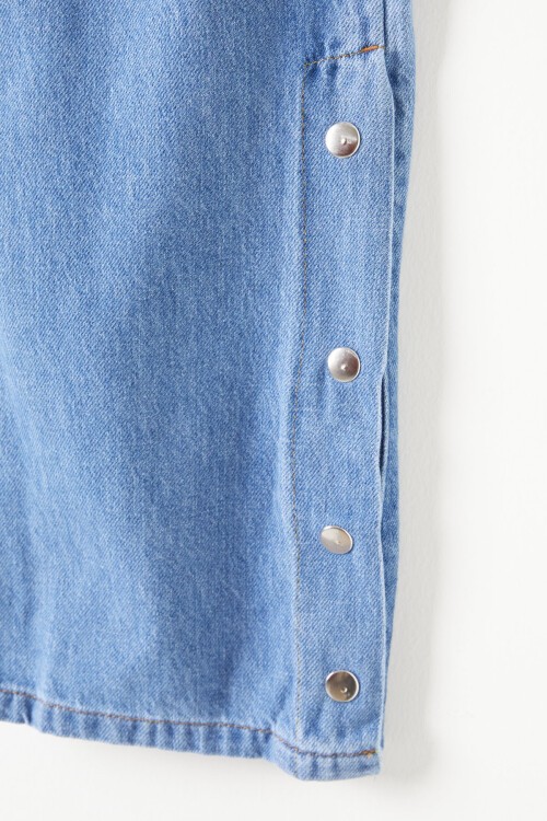 Mavi Paçası Çıtçıtlı Yırtmaçlı Kız Jean Pantolon 16203