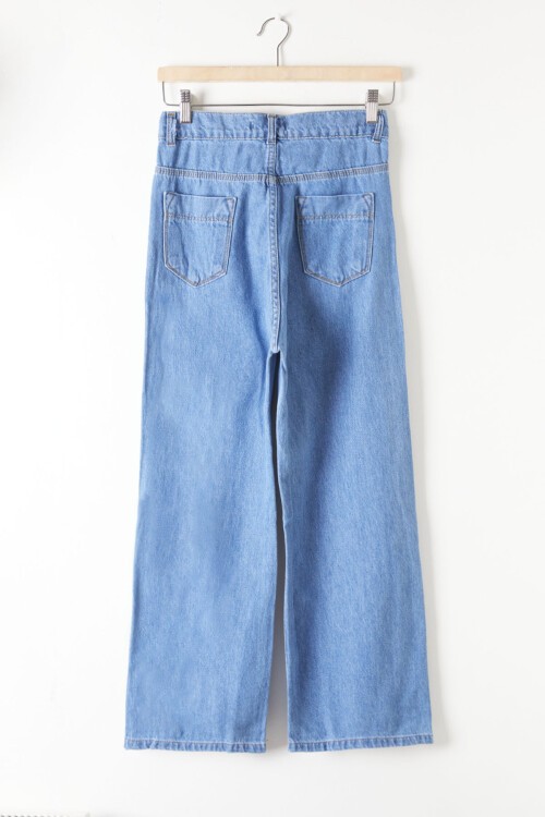 Mavi Paçası Çıtçıtlı Yırtmaçlı Kız Jean Pantolon 16203