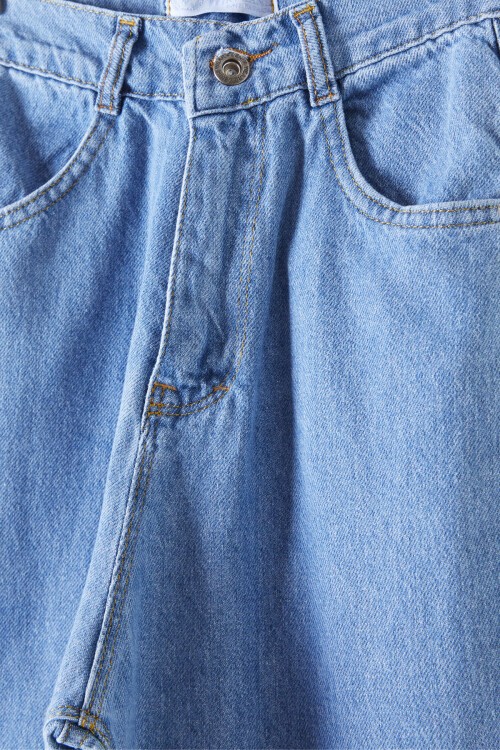 Mavi Paçası Çıtçıtlı Yırtmaçlı Kız Jean Pantolon 16203