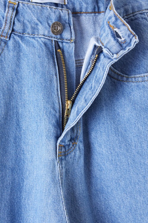 Mavi Paçası Çıtçıtlı Yırtmaçlı Kız Jean Pantolon 16203