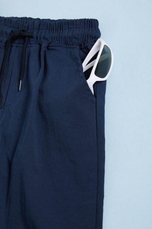 Mavi Palmiye Baskı Gömlekli Şortlu Erkek Takım 15645