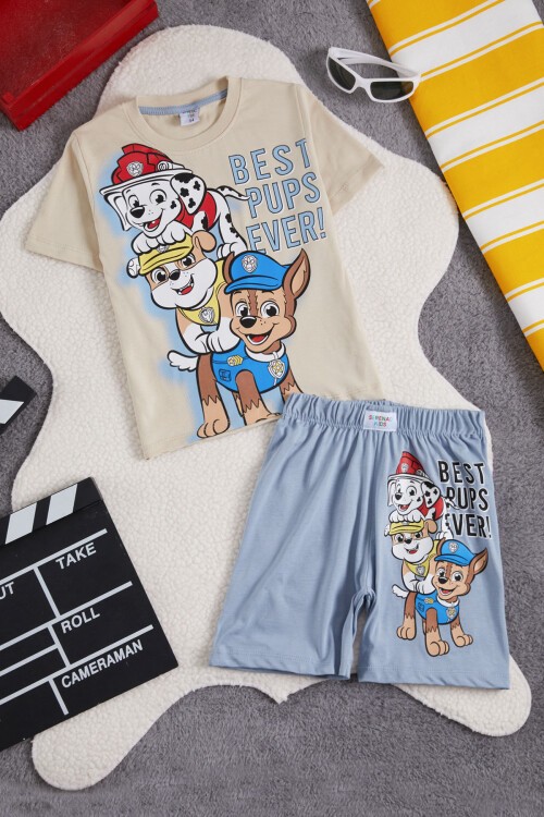 Mavi Sevimli Köpek Baskılı Erkek Çocuk Şortlu Takım 15471
