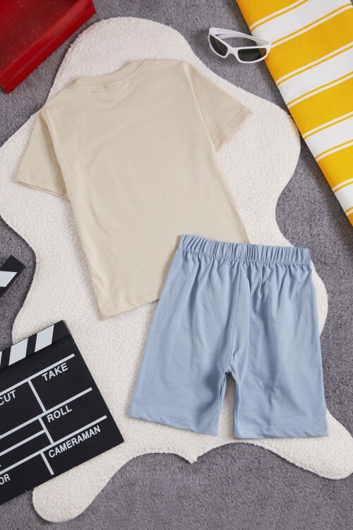 Mavi Sevimli Köpek Baskılı Erkek Çocuk Şortlu Takım 15471