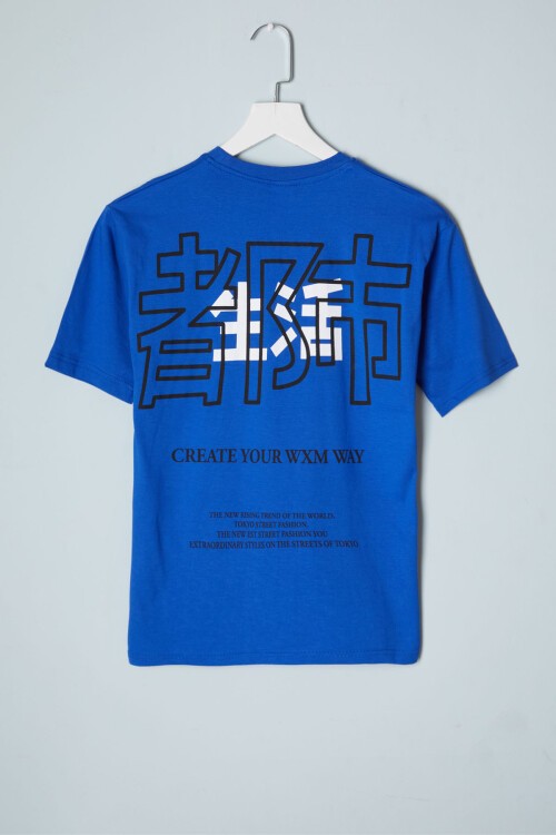 Mavi Sırt Baskı Detaylı Erkek Tişört 16086