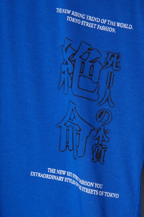 Mavi Sırt Baskı Detaylı Erkek Tişört 16086