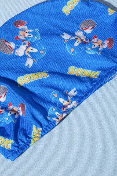 Mavi Sonic Şort ve Boneli Çocuk Mayo Takımı 15619