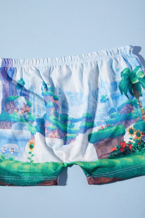 Mavi Sonic Şort ve Boneli Çocuk Mayo Takımı 15619