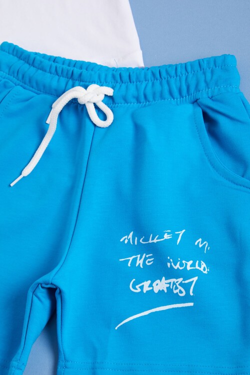 Mavi Yazılı Karakter Baskılı Erkek Çocuk Şortlu Takım 16033