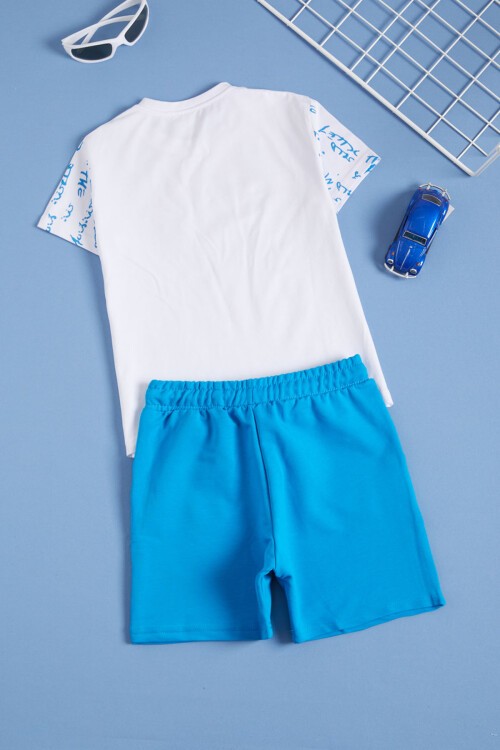 Mavi Yazılı Karakter Baskılı Erkek Çocuk Şortlu Takım 16033