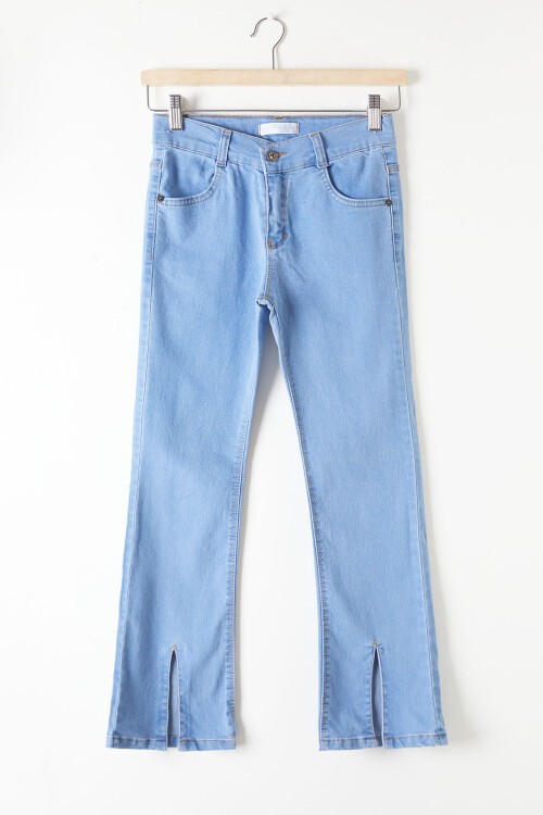 Mavi Yırtmaçlı İspanyol Paça Kız Çocuk Jean Pantolon 16208