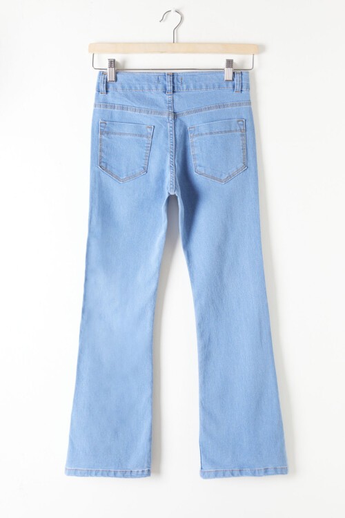 Mavi Yırtmaçlı İspanyol Paça Kız Çocuk Jean Pantolon 16208