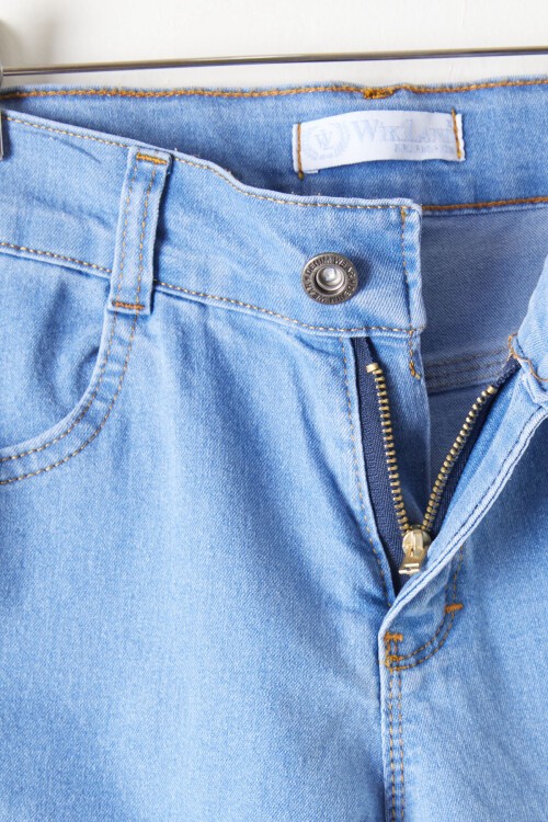 Mavi Yırtmaçlı İspanyol Paça Kız Çocuk Jean Pantolon 16208