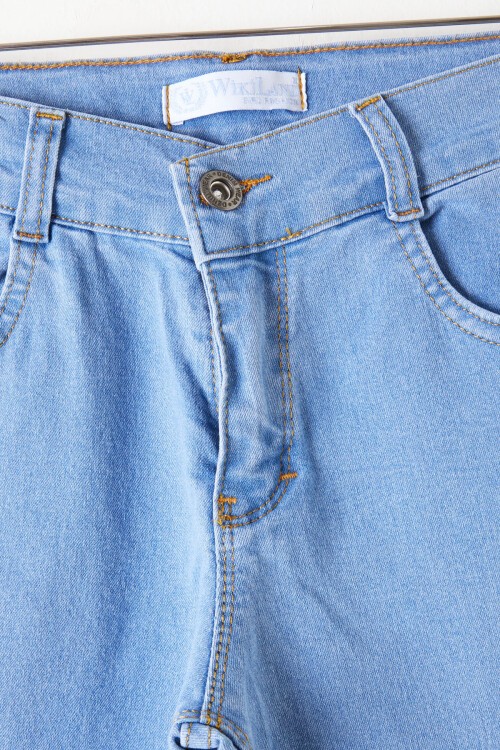 Mavi Yırtmaçlı İspanyol Paça Kız Çocuk Jean Pantolon 16208