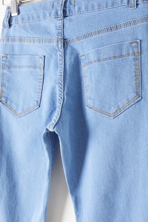 Mavi Yırtmaçlı İspanyol Paça Kız Çocuk Jean Pantolon 16208