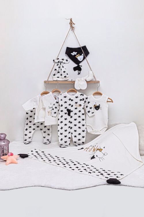 Meow Kedi Baskılı 10lu Bebek Hastane Çıkışı Seti 16570